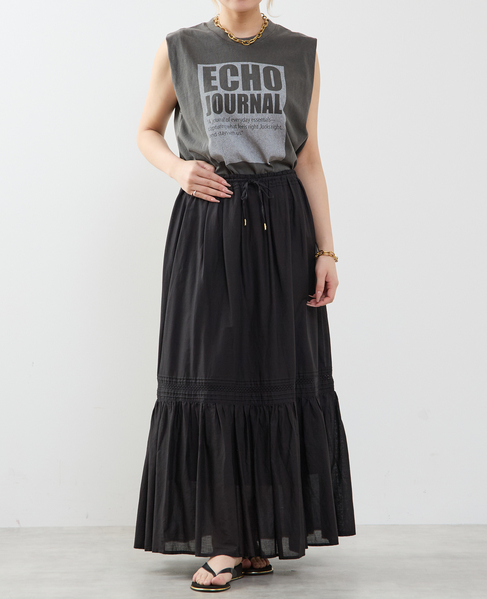 コットンボイル フレアティアードスカート 詳細画像 ブラック 4