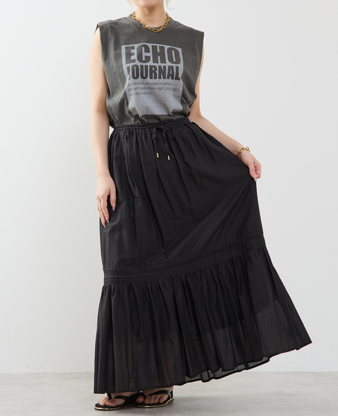 コットンボイル フレアティアードスカート 詳細画像 ブラック 5