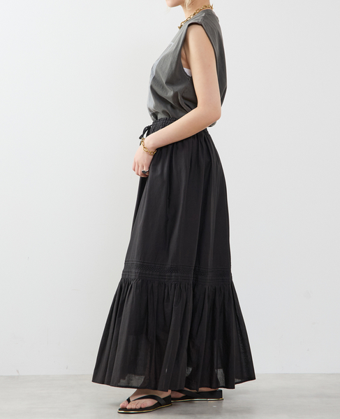 コットンボイル フレアティアードスカート 詳細画像 ブラック 7