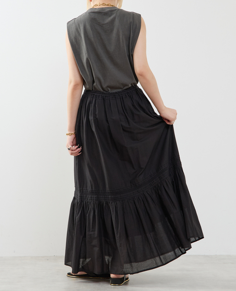 コットンボイル フレアティアードスカート 詳細画像 ブラック 9