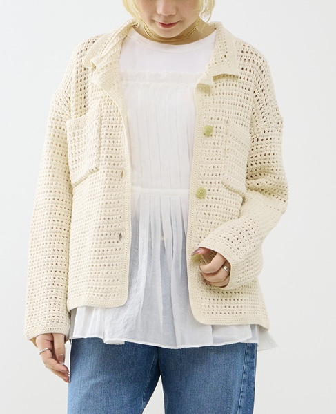 クロシェ風ニットカーディガン 詳細画像 オフホワイト 1