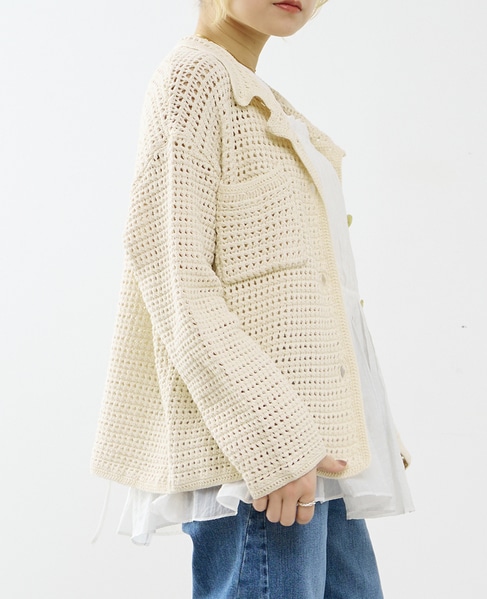 クロシェ風ニットカーディガン 詳細画像 オフホワイト 2