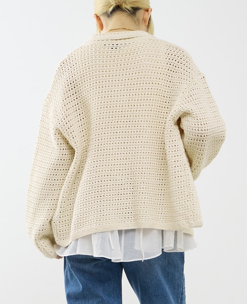 クロシェ風ニットカーディガン 詳細画像 オフホワイト 3