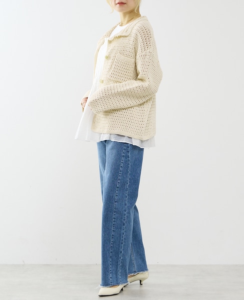 クロシェ風ニットカーディガン 詳細画像 オフホワイト 7