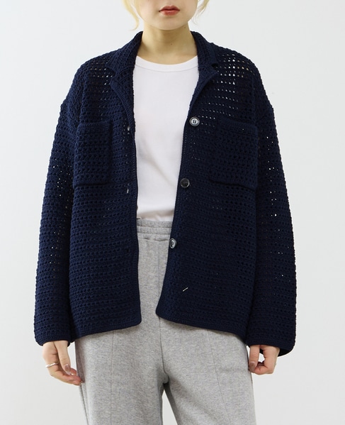 クロシェ風ニットカーディガン 詳細画像 ネイビー 1