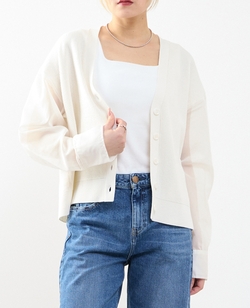 袖布帛ニットカーディガン 詳細画像 オフホワイト 1