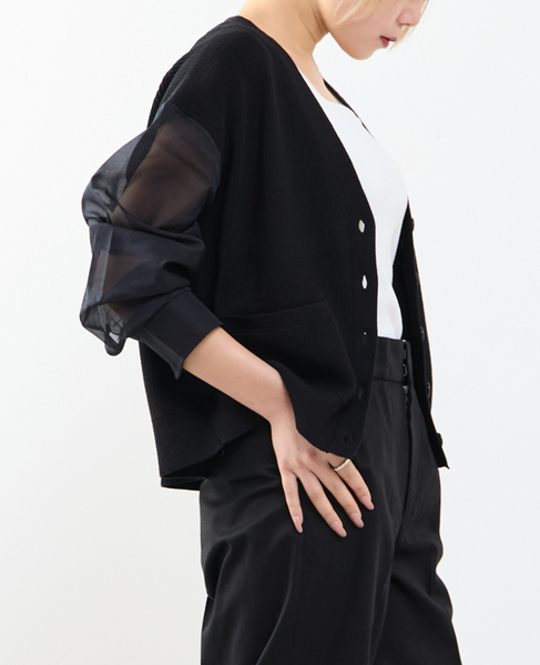 袖布帛ニットカーディガン 詳細画像 ブラック 2