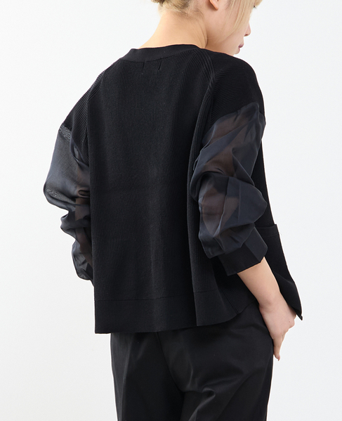 袖布帛ニットカーディガン 詳細画像 ブラック 3