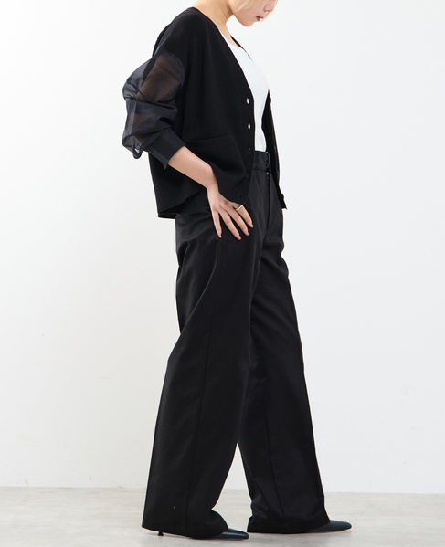 袖布帛ニットカーディガン 詳細画像 ブラック 7