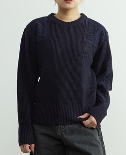 レースパッチ付きワッフルニット