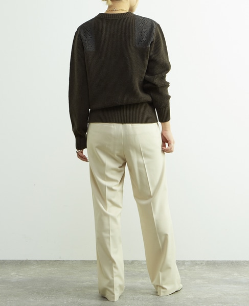 レースパッチ付きワッフルニット 詳細画像 カーキ 10