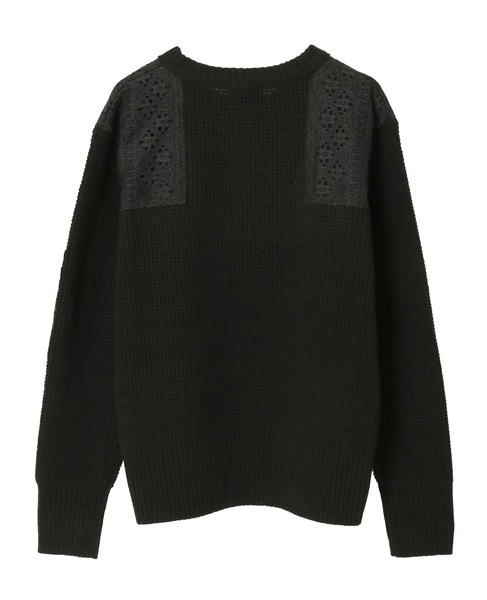 レースパッチ付きワッフルニット 詳細画像 カーキ 17