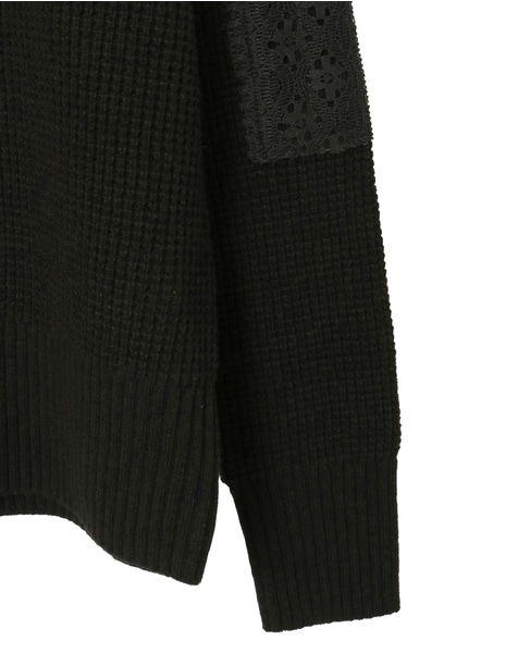 レースパッチ付きワッフルニット 詳細画像 カーキ 19