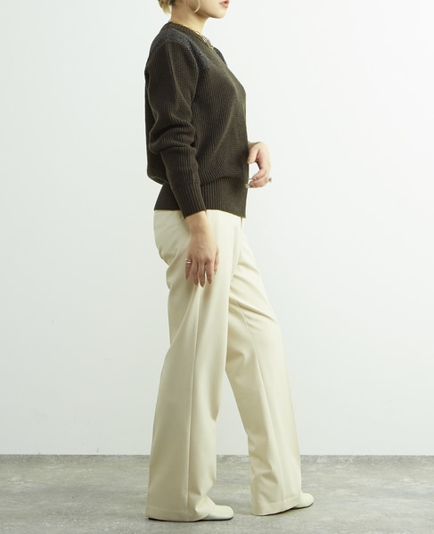 レースパッチ付きワッフルニット 詳細画像 カーキ 7