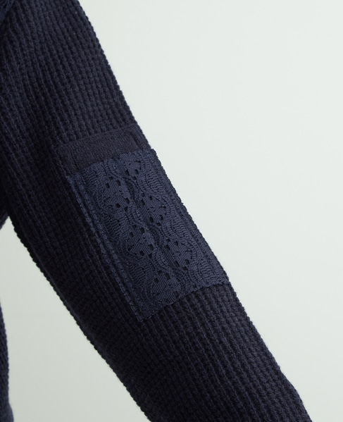 レースパッチ付きワッフルニット 詳細画像 ネイビー 10