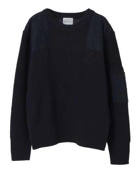 レースパッチ付きワッフルニット 詳細画像 ネイビー 11