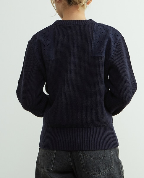 レースパッチ付きワッフルニット 詳細画像 ネイビー 3