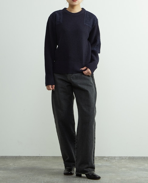 レースパッチ付きワッフルニット 詳細画像 ネイビー 4