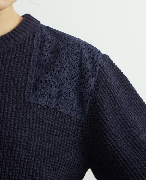 レースパッチ付きワッフルニット 詳細画像 ネイビー 9