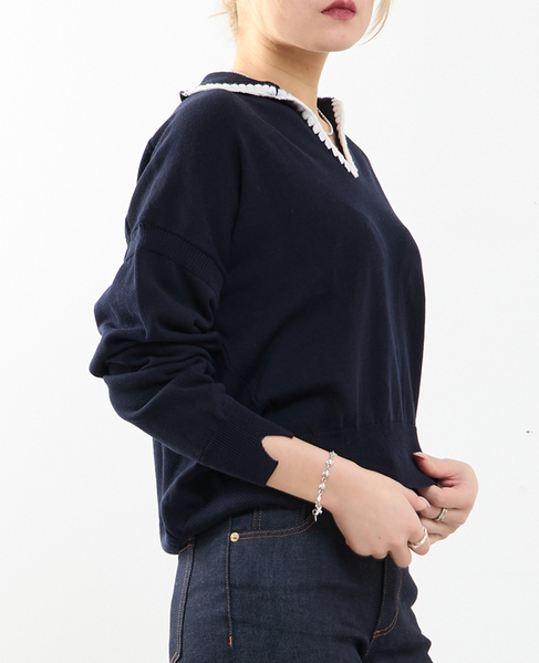 かぎ針刺繍スキッパーニット 詳細画像 ネイビー 2