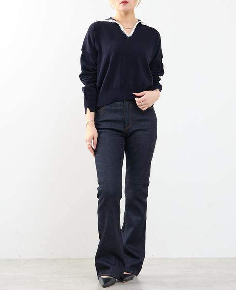 かぎ針刺繍スキッパーニット 詳細画像 ネイビー 4