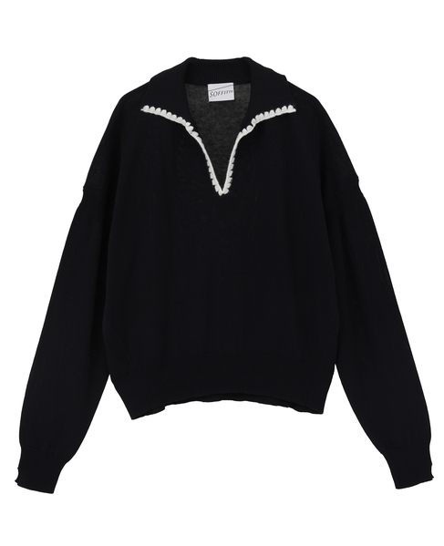 かぎ針刺繍スキッパーニット 詳細画像 ネイビー 8