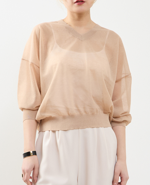 テンセルリネンVネックシアーニット 詳細画像 ベージュ 1