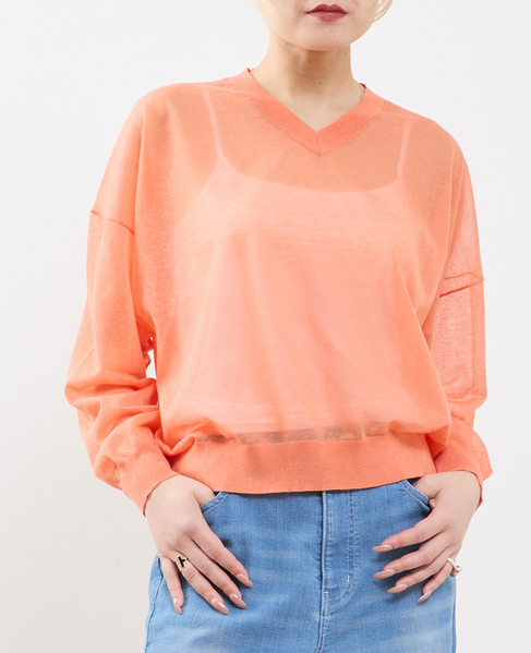 テンセルリネンVネックシアーニット 詳細画像 コーラル 1