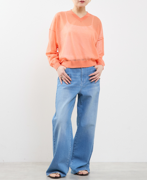 テンセルリネンVネックシアーニット 詳細画像 コーラル 4