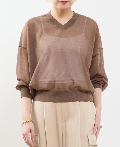 テンセルリネンVネックシアーニット 詳細画像 ブラウン 1