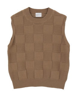 ブロックチェック リンクス編みノースリーブニット