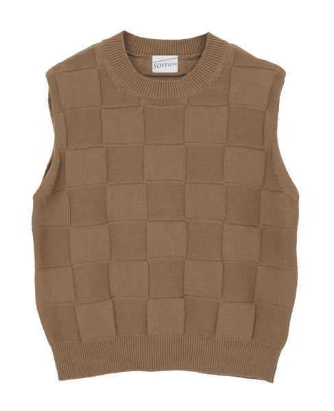 ブロックチェック リンクス編みノースリーブニット 詳細画像 ベージュ系その他 1