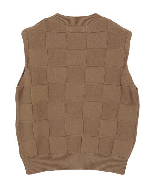 ブロックチェック リンクス編みノースリーブニット 詳細画像 ベージュ系その他 2