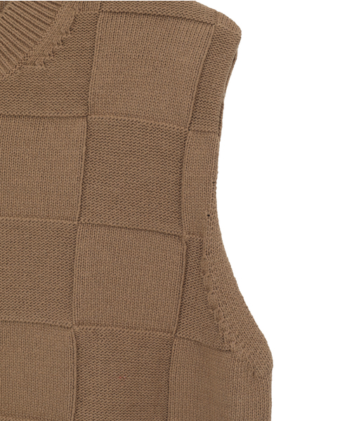 ブロックチェック リンクス編みノースリーブニット 詳細画像 ベージュ系その他 4