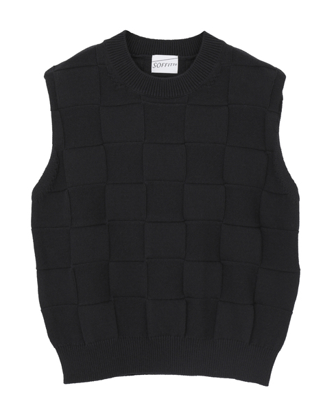 ブロックチェック リンクス編みノースリーブニット 詳細画像 ブラック系その他 1