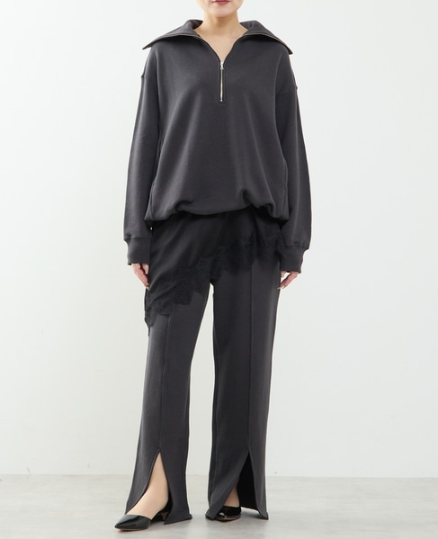 【A_/エース】裏毛スリットパンツ 詳細画像 ブラック 5