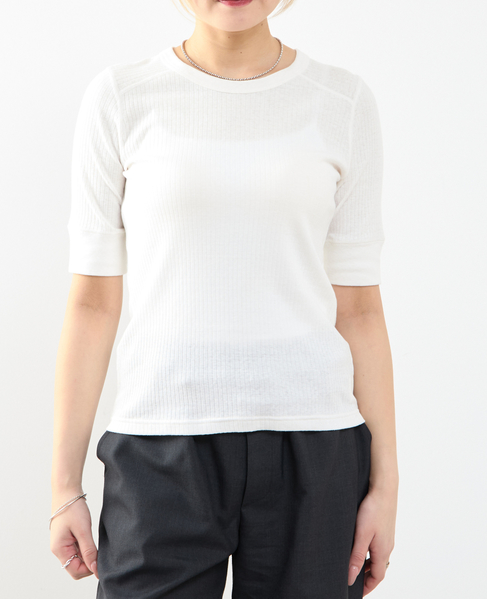 ランダムリブ5分袖Tシャツ 詳細画像 オフホワイト 4