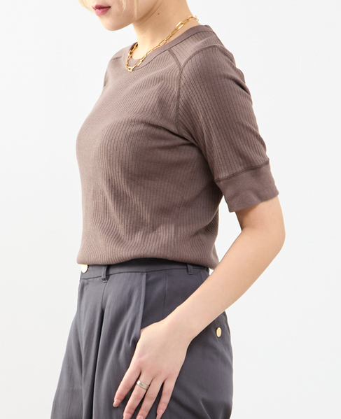 ランダムリブ5分袖Tシャツ 詳細画像 ブラウン 2