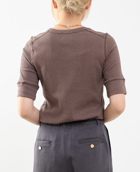 ランダムリブ5分袖Tシャツ 詳細画像 ブラウン 3
