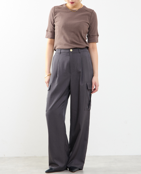 ランダムリブ5分袖Tシャツ 詳細画像 ブラウン 4