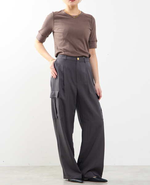 ランダムリブ5分袖Tシャツ 詳細画像 ブラウン 5