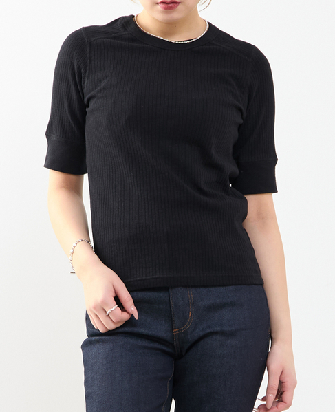 ランダムリブ5分袖Tシャツ 詳細画像 ブラック 1