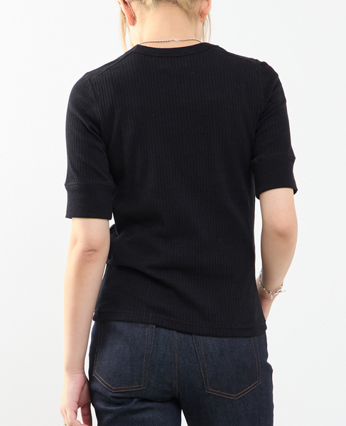ランダムリブ5分袖Tシャツ 詳細画像 ブラック 3