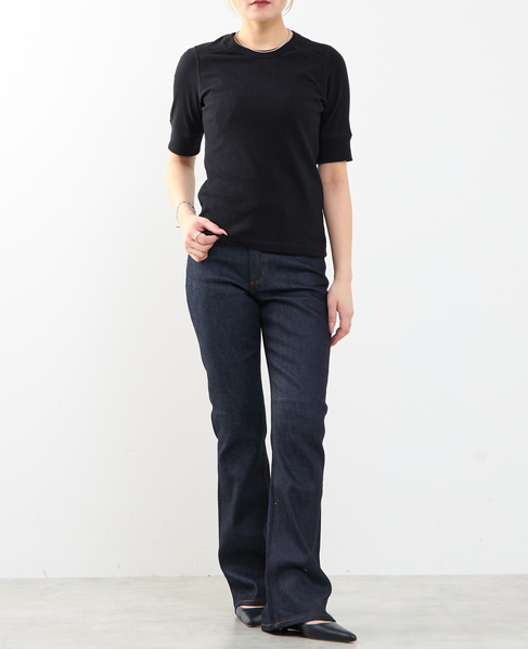 ランダムリブ5分袖Tシャツ 詳細画像 ブラック 4