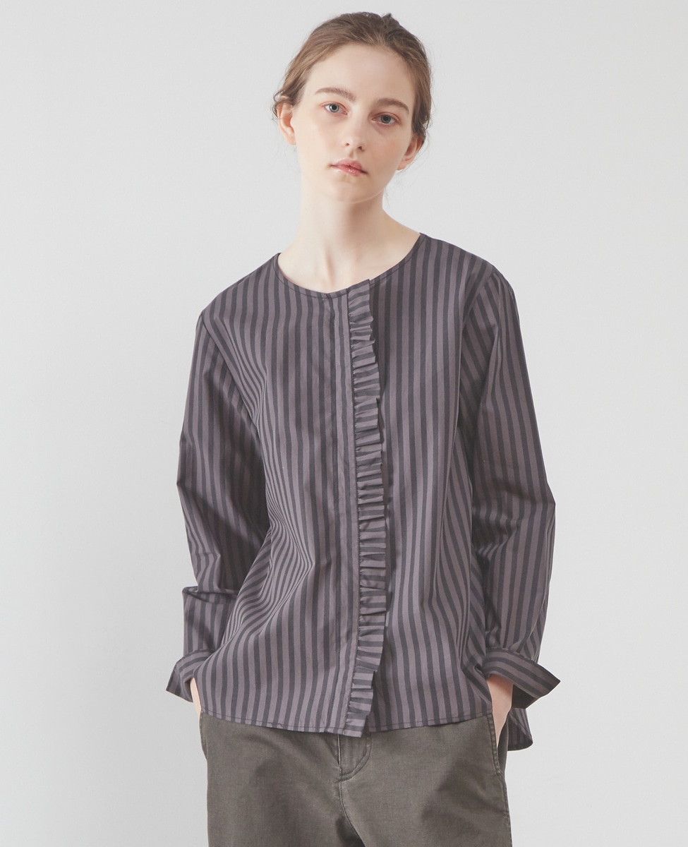 ストライプが印象的な大人フリルの前開きシャツ 長袖 商品詳細 メルローズ公式通販 Melrose Store メルローズストア