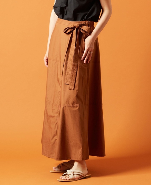 【サラリ軽やか。綿100％ロング丈ラップ風スカート】 カラーバリエーション画像 ブラウン 1