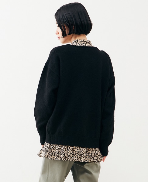 【ふわっと暖かい風合いの深めVネック☆レイヤードを楽しめるプレーンなシンプルニット】 詳細画像 ブラック 3