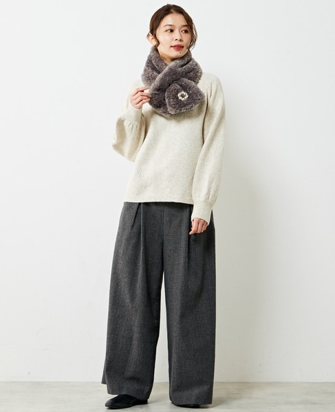 【ウォッシャブルで程よくゆったり♪ワイドリブハイネックニットプルオーバー】 詳細画像 キナリ 3