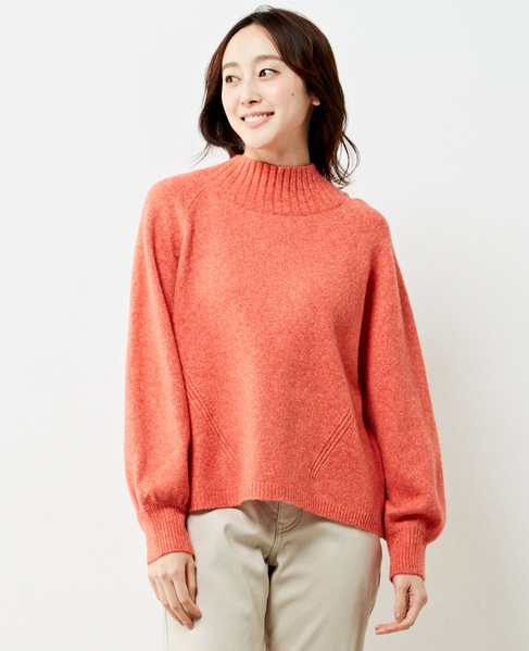 【ウォッシャブルで程よくゆったり♪ワイドリブハイネックニットプルオーバー】 詳細画像 オレンジ 1
