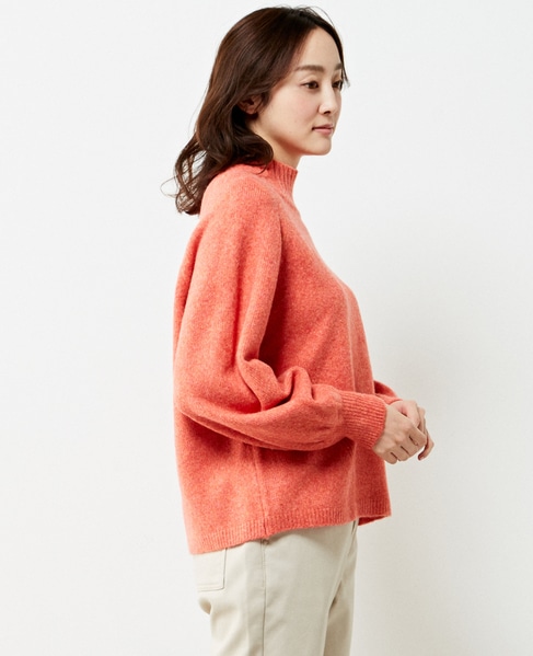 【ウォッシャブルで程よくゆったり♪ワイドリブハイネックニットプルオーバー】 詳細画像 オレンジ 2